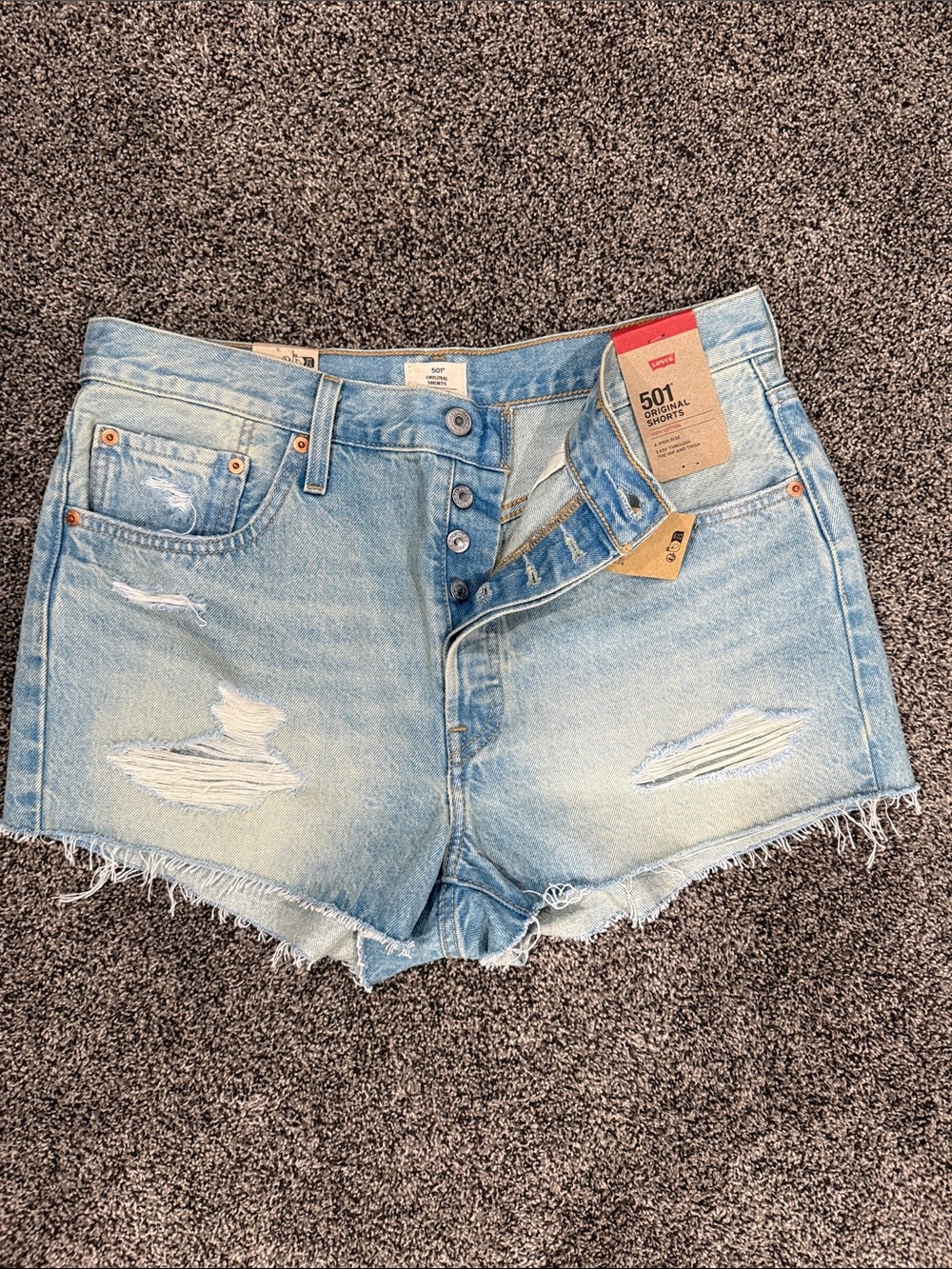 Levi's Light Blue Distressed High-Rise Jean Shorts